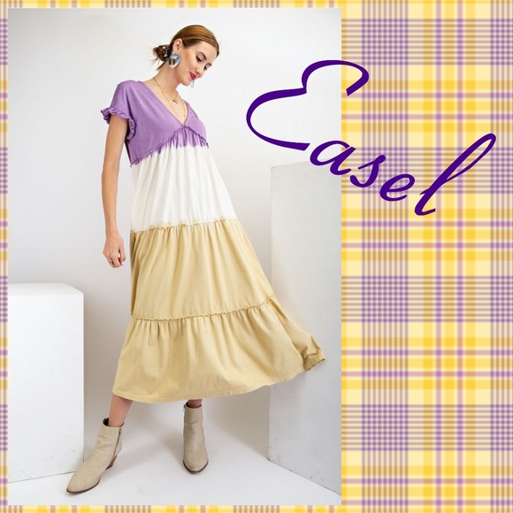 easel Dresses Easel 0 Cotton Double Dip Dye Tiered Maxi Dress